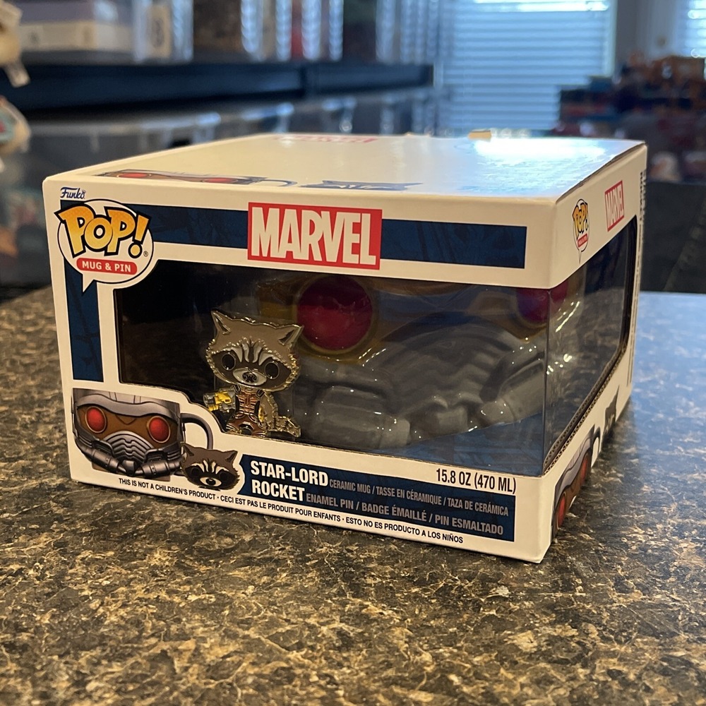Marvel,‎ Star Lord Ceramic Mug & Rocket Enamel Pin, POP! Funko New #007